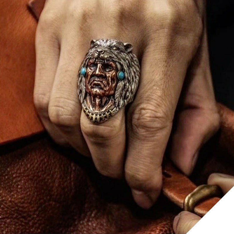 Westernring med turkos indianhuvud 2 Westernring med turkos indianhuvud